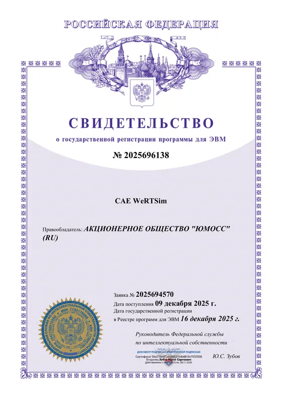 CAE WeRTSim, № 2025696138 — свидетельство о государственной регистрации программы для эвм
